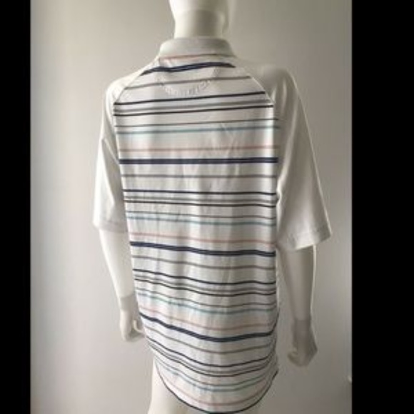Greg Norman Play Dry Men's Golf Shirt White Striped Blue Red Short Sleeve Logo M - Picture 7 of 11